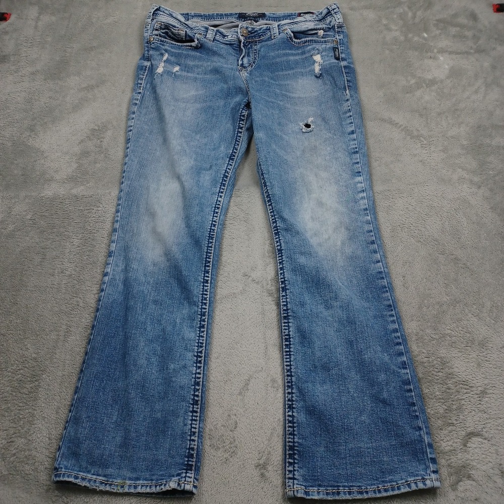 Silver Jeans Womens 14 Blue Denim Mid Rise Bootcut Light Wash Distressed Aiko